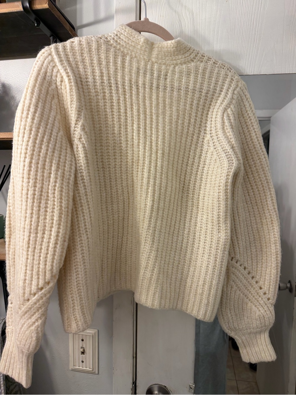 LOFT Cream Open-Front Chunky Ribbed Cardigan - Picture 4 of 5